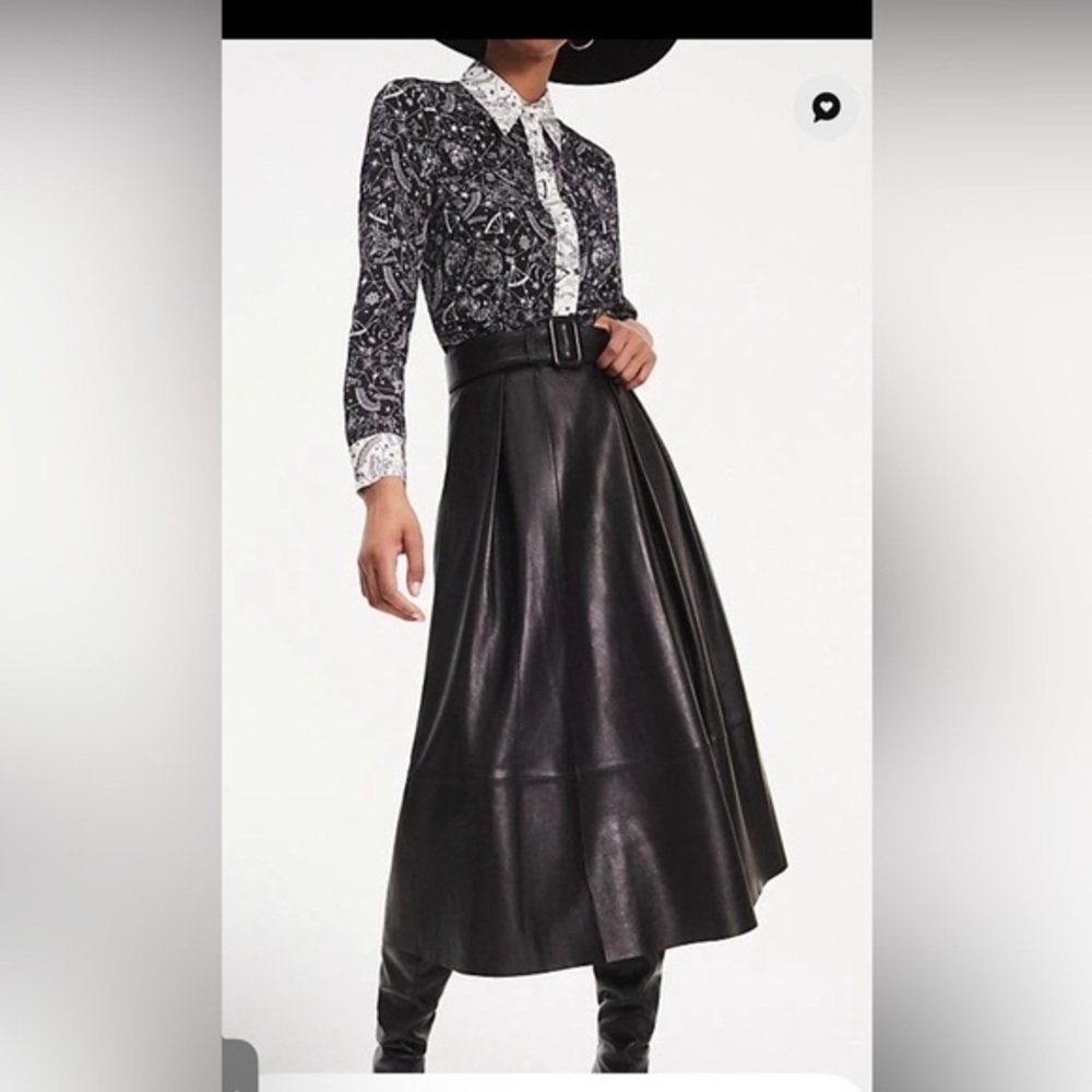 Tommy x Zendaya Black Leather Pleated full skirt with front pockets, sz 14, NWT